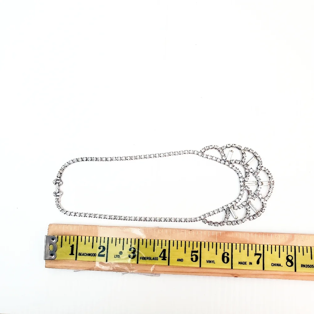 Vintage Rhinestone Statement Bib Necklace Silvertone